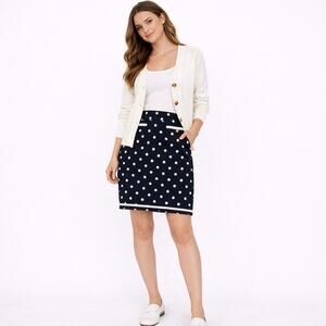 Talbots Polka Dot Skirt Women 8 Petite Cotton Navy White Nautical Preppy Coastal